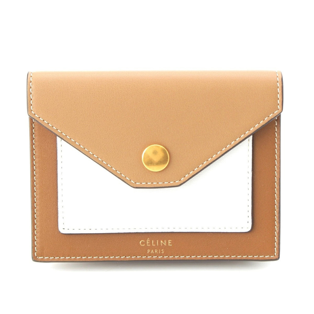 Celine Phoebe Philo Leather Card Case Wallet Bicolor Brown White